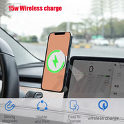 Car Phone Mount Holder 15W Magnetic Magsafe Macsafe Wireless Charger for Tesla Model 3 Highland Y X S 2024 2023 Accessories